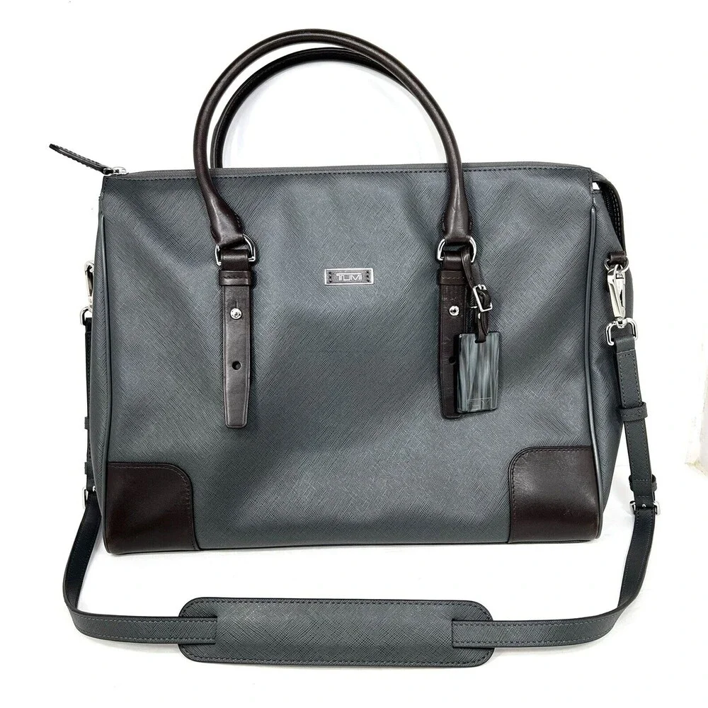 Tumi Villa Ravema Grey Brown Messenger Briefcase Shoulder Strap 15